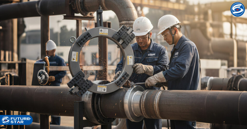 管道施工中使用坡口机